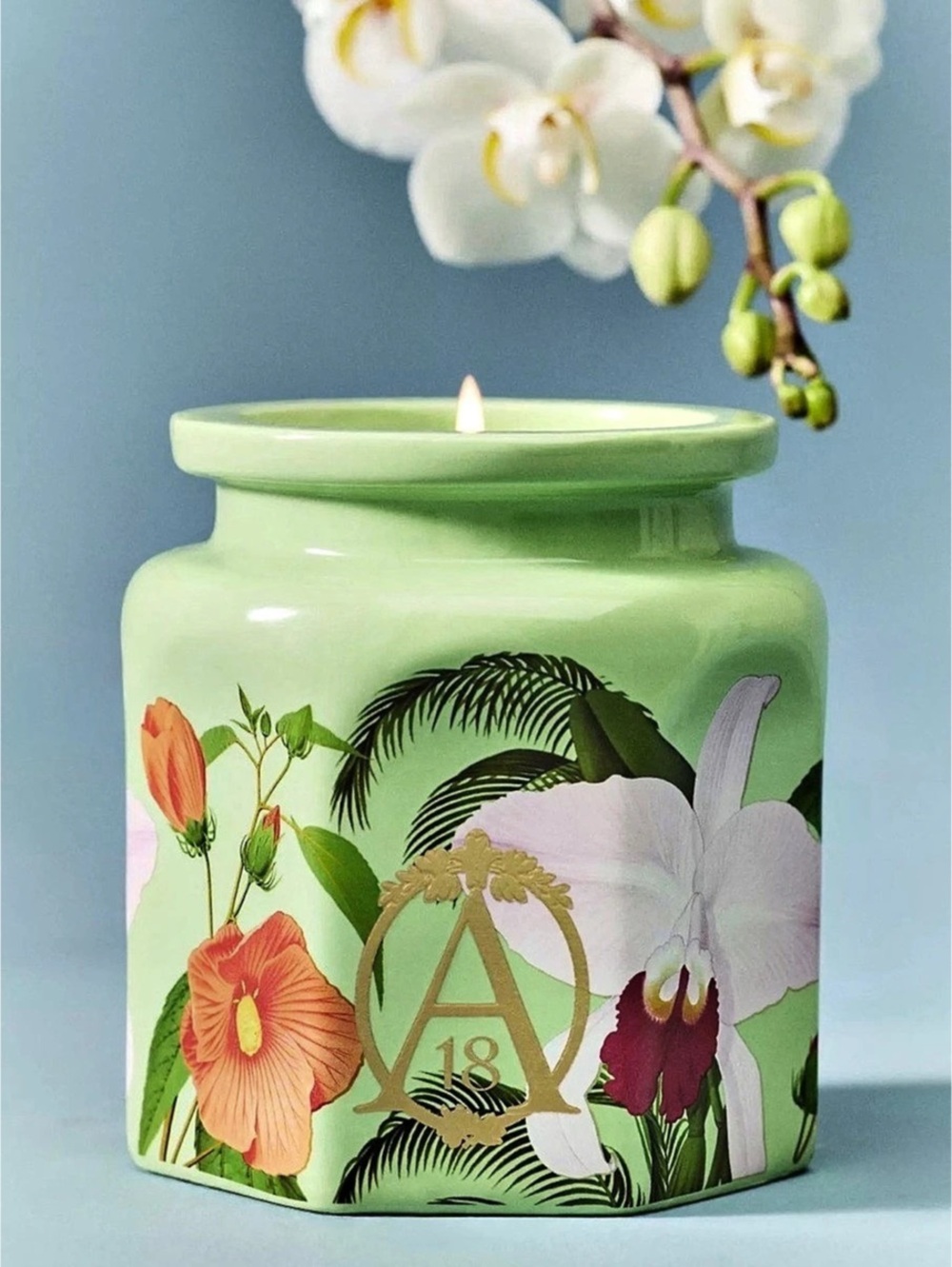 Apothecary 18 Floral Orchid & Amber Ceramic Candle NWT